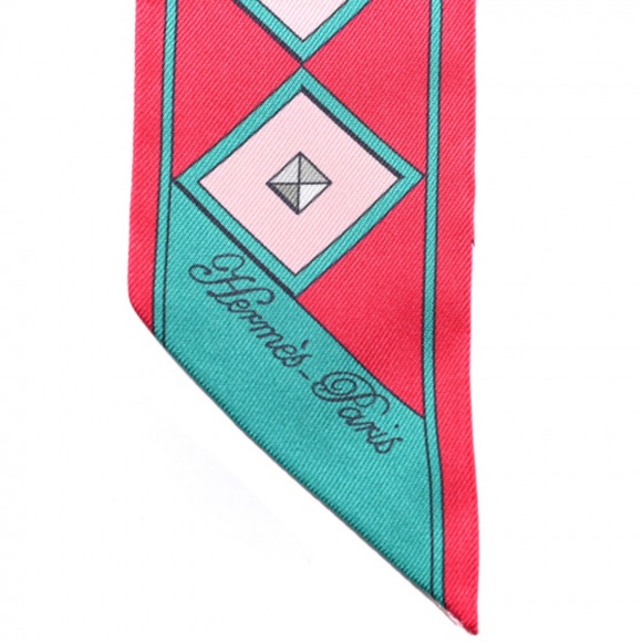 HERMES  Silk Colliers Et Chiens Twilly Framboise Vert Rose - Picture 4 of 4